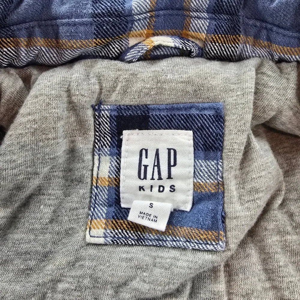 Gap Kids Blue Plaid Quilted Flannel Shirt Jacket Boys Size S 6-7 Jersey Lined